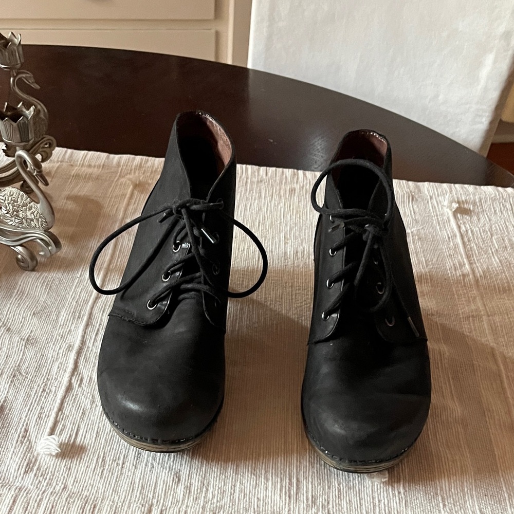 Meena Black Lace-Up Ankle Clog Boot